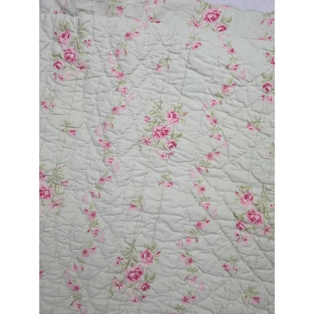 1 Simply Shabby Chic Lady Rose Green Quilted‎ Pillowcase Ruffle Cotton Cottage